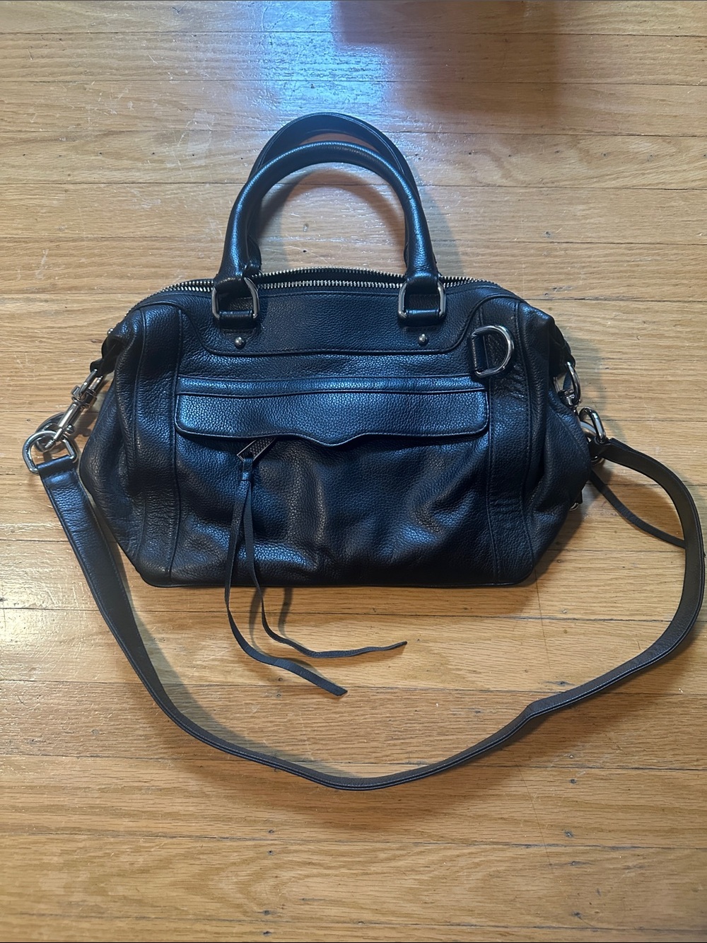 Rebecca Minkoff Morning After Bag Satchel MAB Black Leather Silver New dust bag